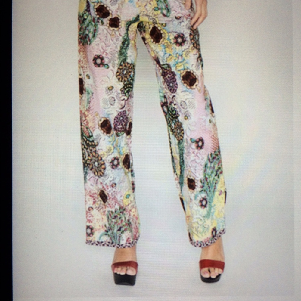 Mahal Cotton MADE IN INDIA 
Pink/purple floral WIDE pants Size LARGE